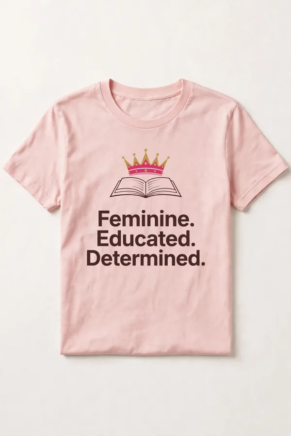 Feminine Educated Determined tee in azalea pink
